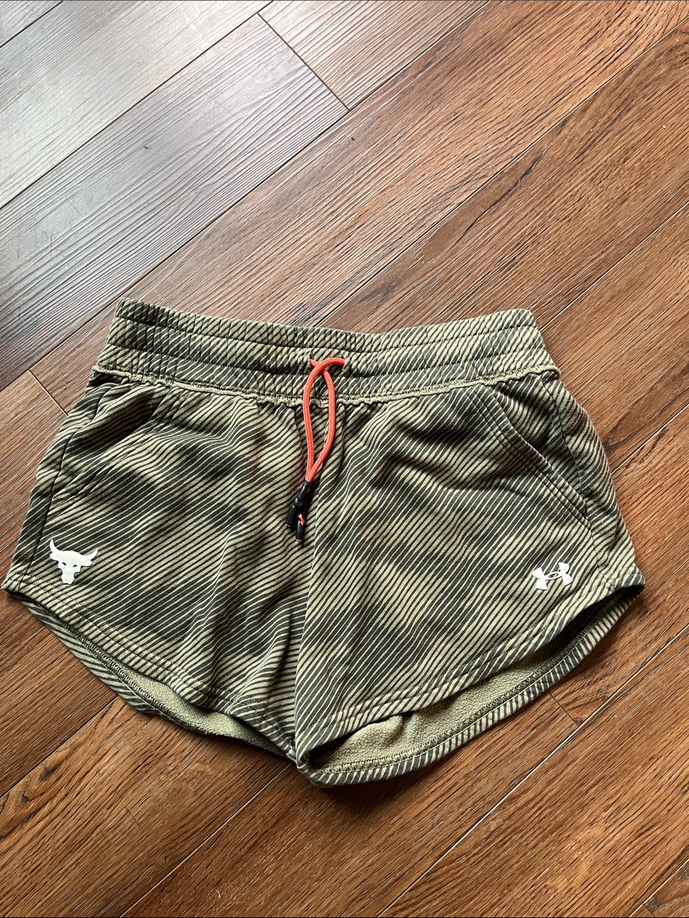 Under Armour Olive Green Athletic Shorts with Orange Drawcord